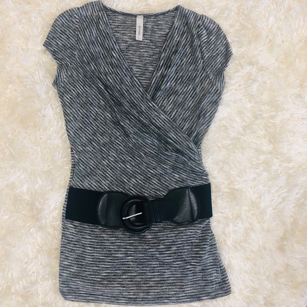 NWOT! RENNES Stretch Blouse with Belt Attached